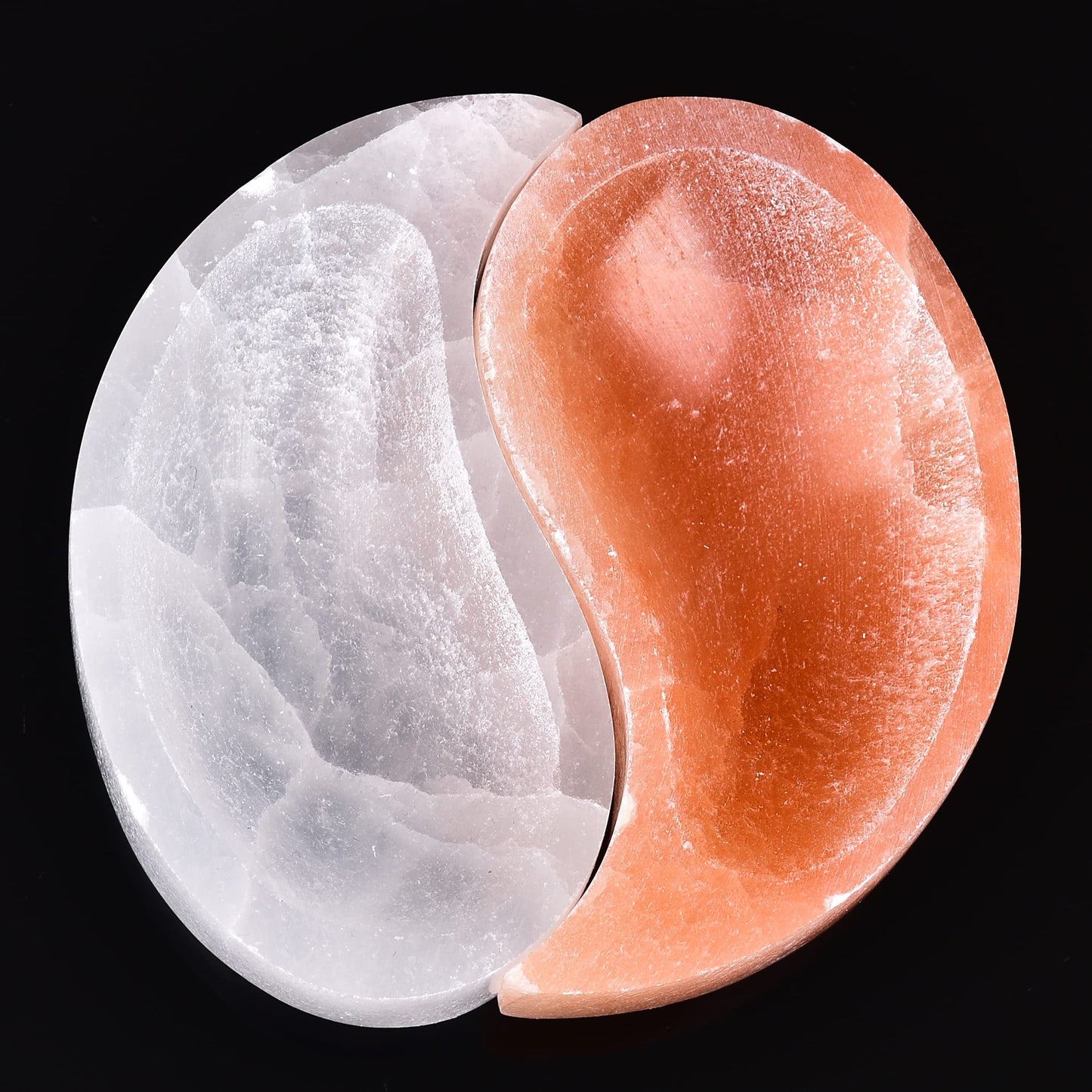 AMOYSTONE Selenite Yin-Yang Bowl 4" - Fish Shaped White & Orange Selenite Natural Crystals Jewelry Dish for Cleanse Energy Home Decor