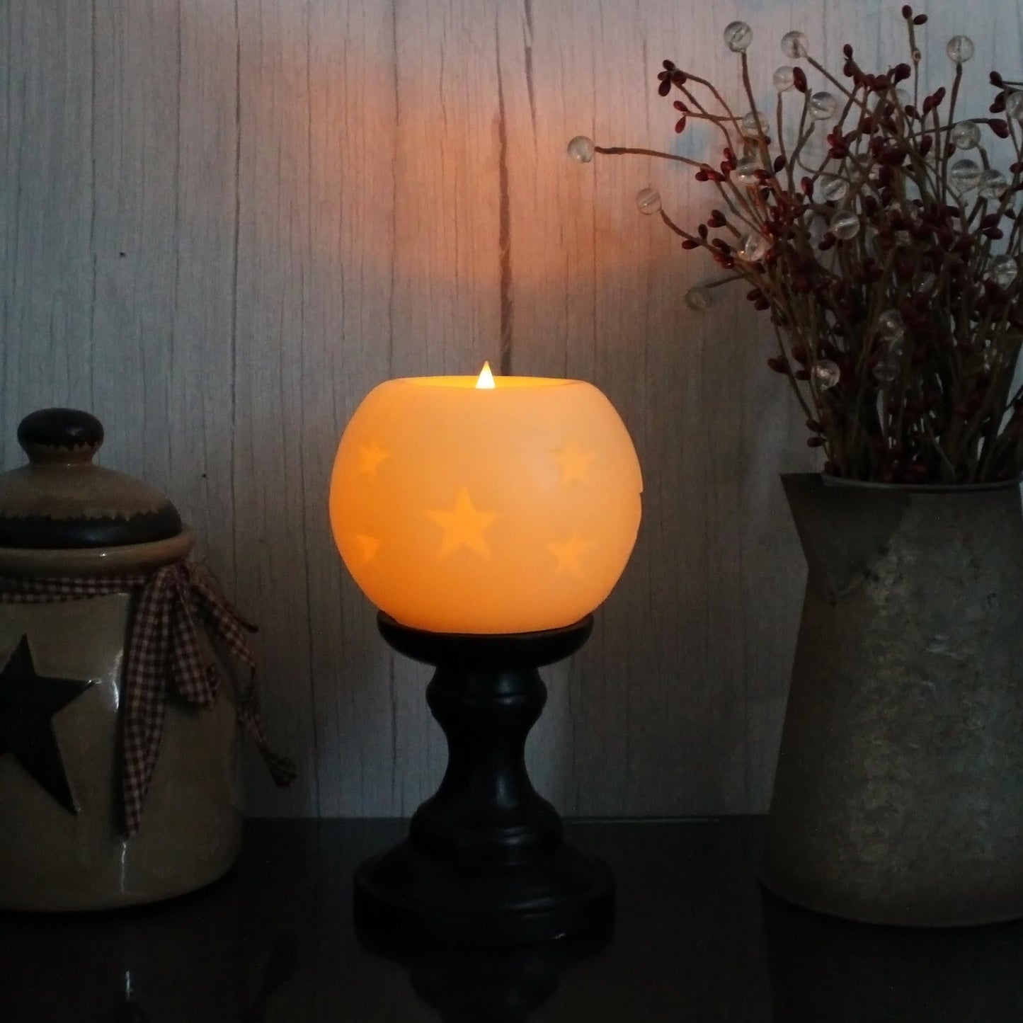 CVHOMEDECO. Moon Sphere Wax LED Dancing Flame Candle Ball, 5" Dia. X 4" H
