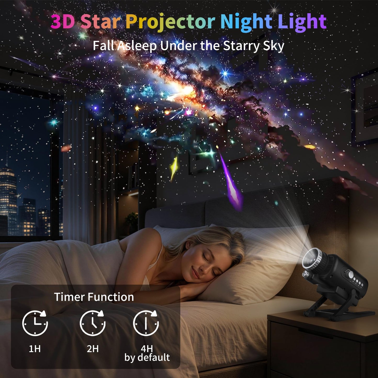 FlyLily 3D Galaxy Projector, Dynamic Star Projector with White Noise & Bluetooth Speaker, 60 Scenes Night Light Projector for Bedroom Decor, Ideal Gift for Kids Adults Birthday Christmas