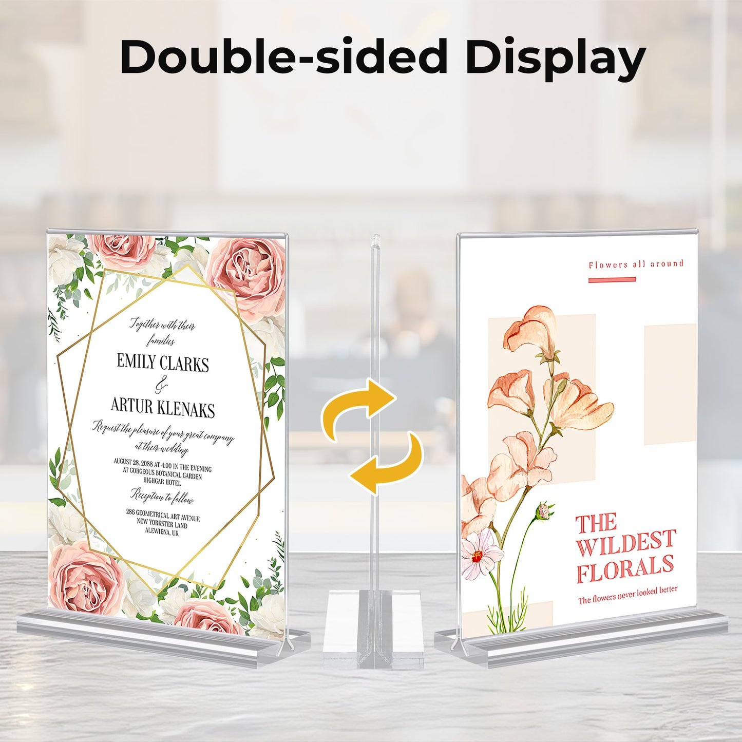 12 Pack Acrylic Sign Holder 5 x 7, Double-Sided Clear Sign Holder Plastic Stands for Display, T Shape Acrylic Table Sign Stands for Office Store Restaurants Wedding Party Decoration