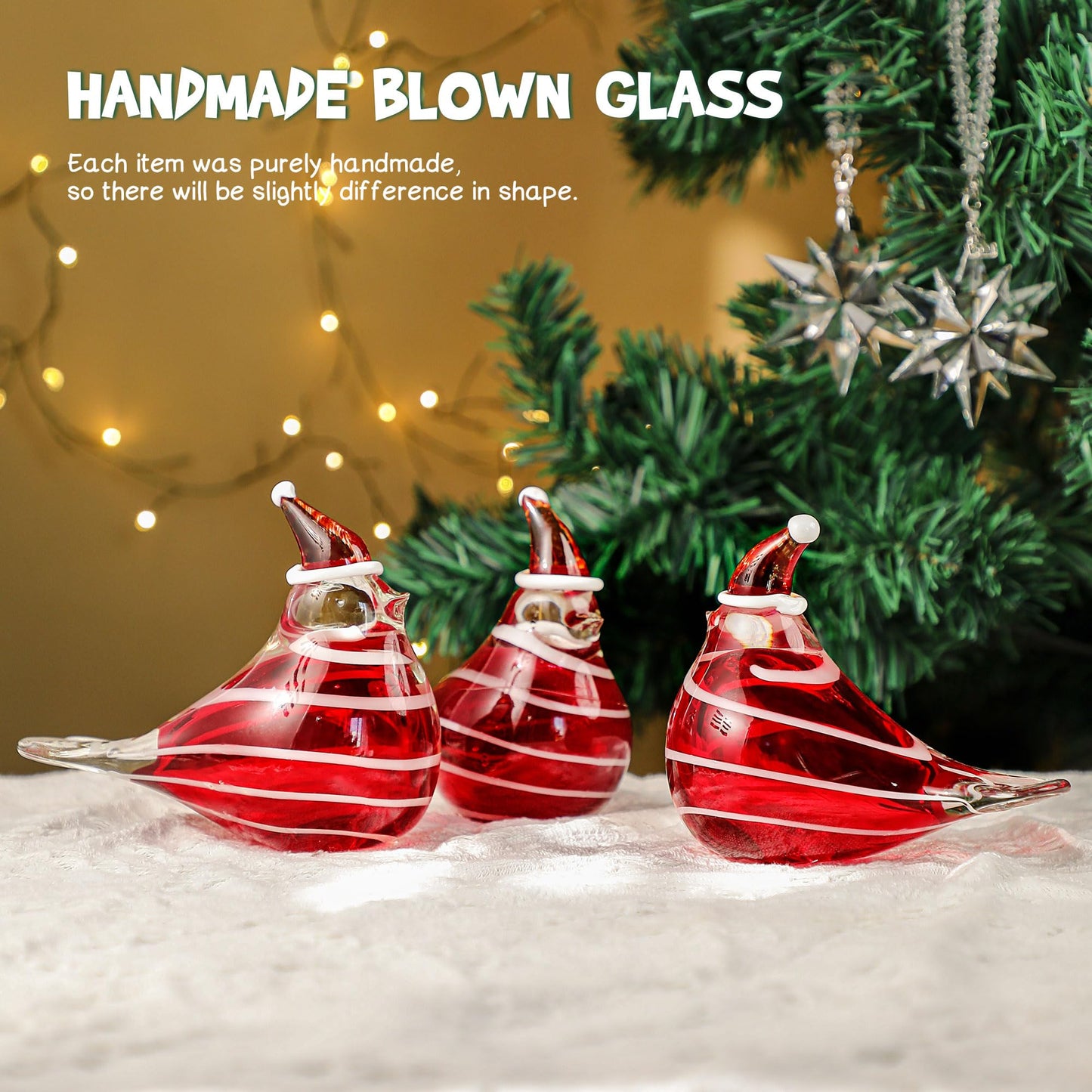 QFkris Hand Blown Glass Cardinal Bird Figurine Christmas Bird Figurines, 5" Art Crystal Birds Christmas Ornaments for Christmas Home Decoration Cardinal Paper Weight Collectible