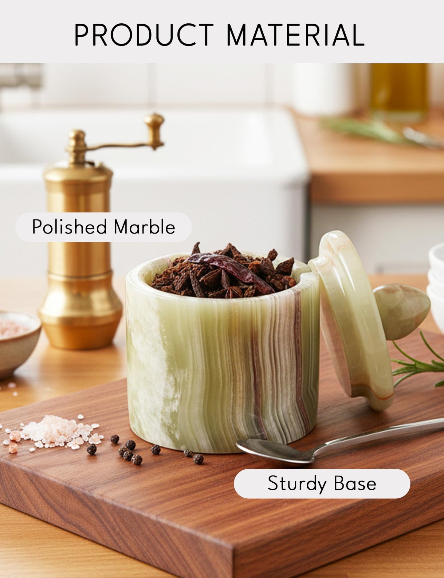 Green Onyx Salt Cellar with Lid 4 Inch – Handmade Natural Marble Salt Cellar, Kitchen Salt Container for Countertop, Refillable Salt Box for Cooking, Seasoning & Dining