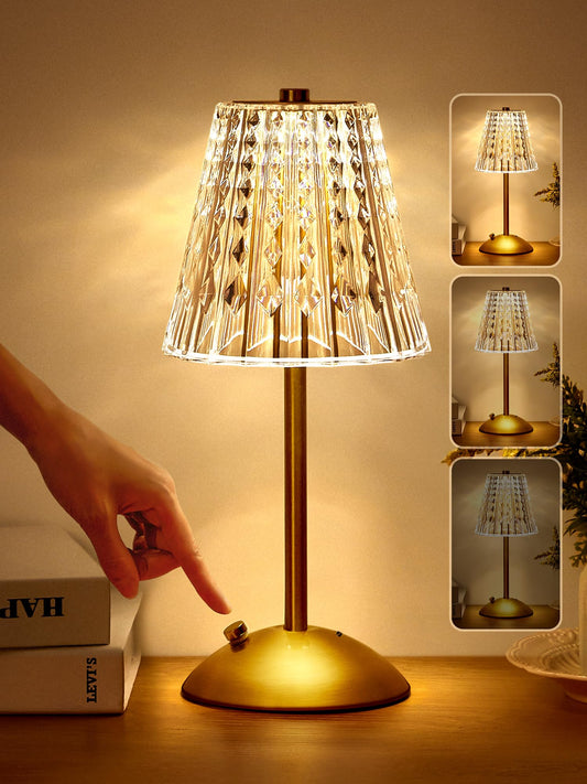 Crystal Cordless Lamp, Dimmable+3 Colors Rechargeable Lamp, Touch+2000mAh Battery Operated Vintage Ambient Light for Kitchen/Bedroom/Bathroom Shower, College Gifts, Mothers Day Gifts for Wife Daughter