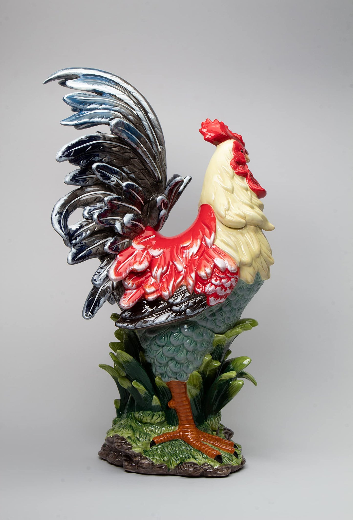 Cosmos Gifts Fine Ceramic Large Tuscany Red Cobalt Blue Rooster Figurine, 23-1/2" H