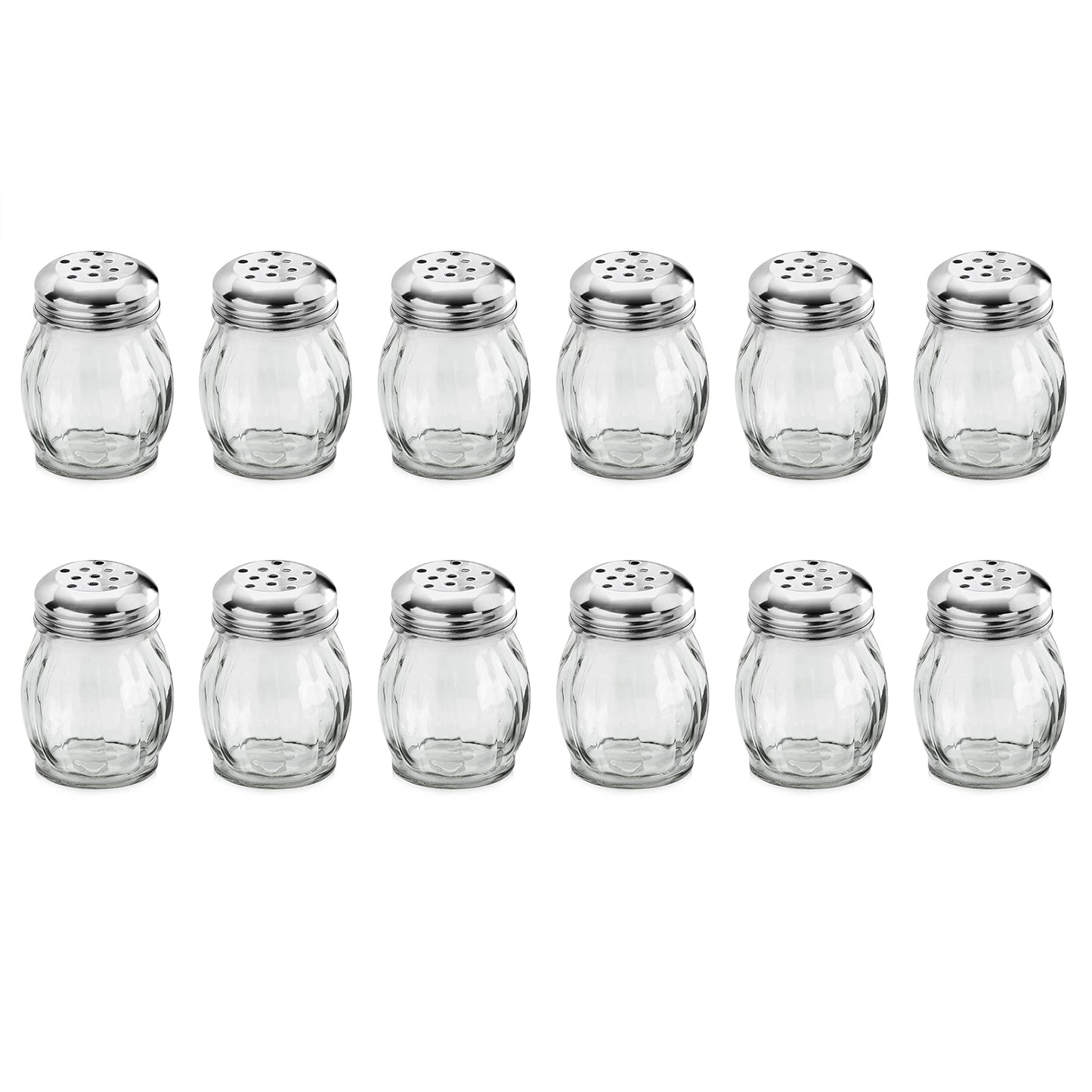 New Star Foodservice Glass Swirl Cheese & Crushed Red Pepper Shaker with Stainless Steel Perforated Top, 6-Ounce, Set of 12
