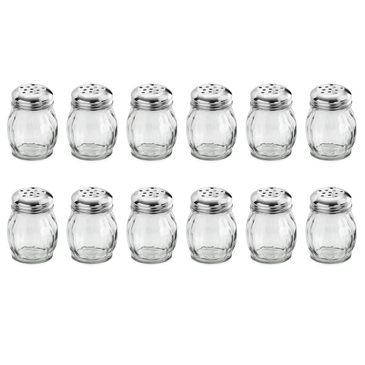 New Star Foodservice Glass Swirl Cheese & Crushed Red Pepper Shaker with Stainless Steel Perforated Top, 6-Ounce, Set of 12