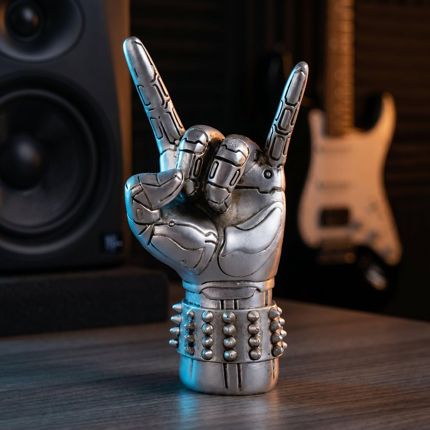 Brizoria Rock and Roll Decor Hand Sculpture Resin Statues Goth Room Decor Aesthetic Music Studio Decors for Bedroom Tabletop Desk Statue Shelf Art Sculptures Home Decors Mens Gift, Silver