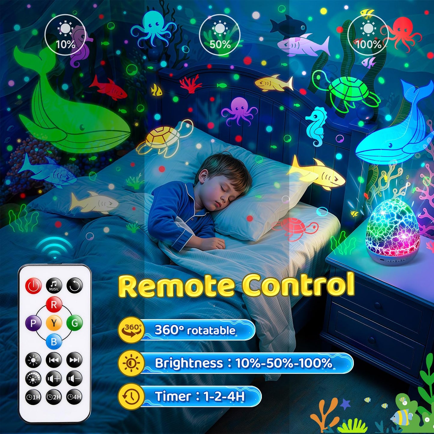 Star Projector Night Light for Kids, 6 Films & 15 Lullabies White Noise Sound Machine, Sensory Toys for Boys Toddlers, 360 Rotation Remote Timer Dino Egg Lights for 1-9 Boy Birthday Gifts