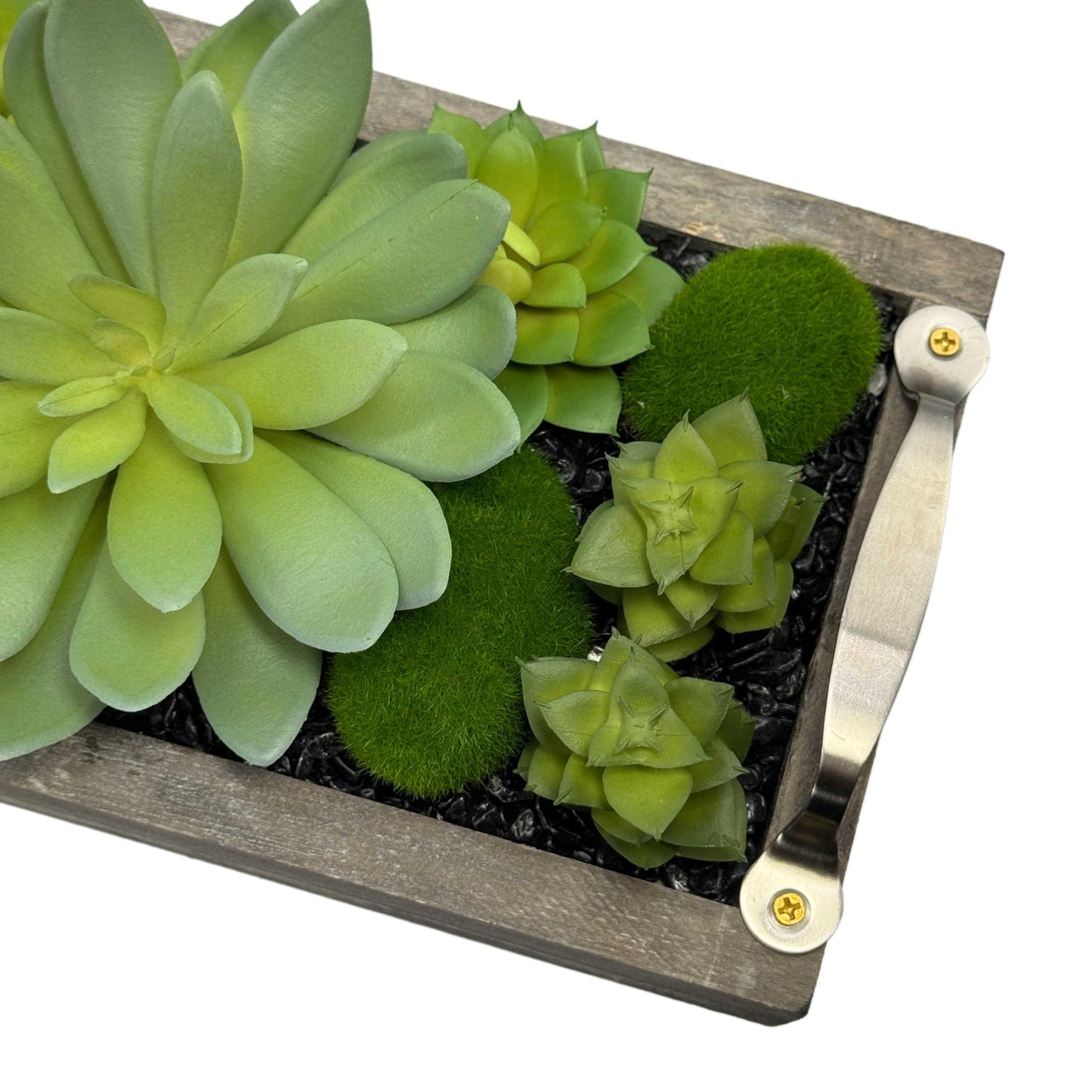 Galt International Faux Assorted Succulent in 31" Wood Tray w/Handles w/Black Rocks | Grey Wood Tray, Artificial Green Moss, Dining Coffee Table Centerpiece (Updated 2026 Packaging)
