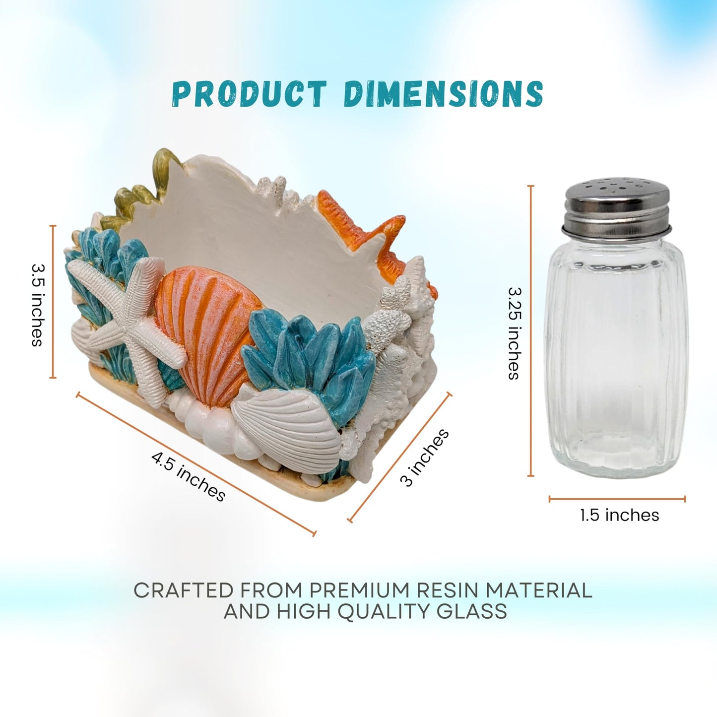 Seaside Splendor Salt and Pepper Shakers Set – Coastal Beach-Themed 3D Resin Design with Seashells & Starfish, Nautical Decor for Kitchens, Dining Rooms, and Beach Houses, Includes 2 Bottles