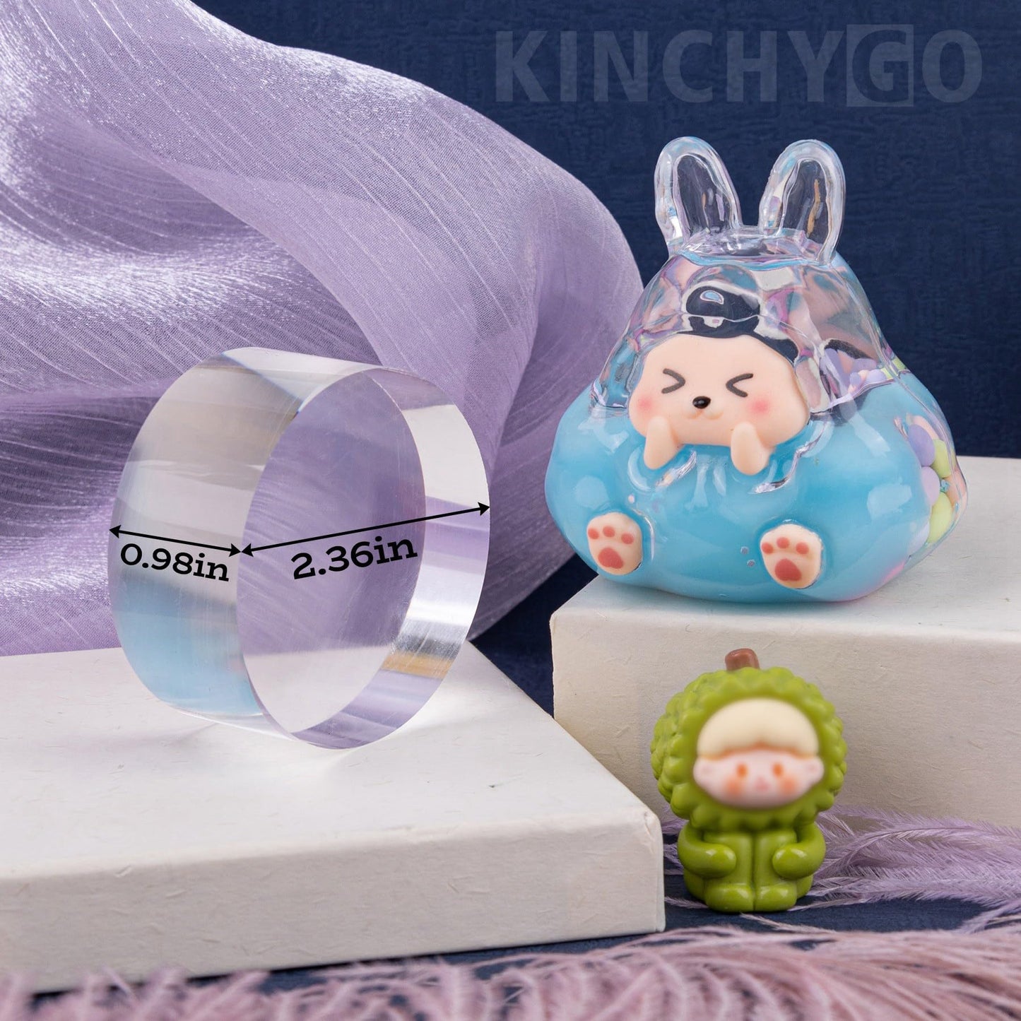 KINCHYGO, 4 Pack Acrylic Round Display Block Clear Polished Jewelry Ring Showcase Display Holder Base Stands 2 x 2 x 1 Inch