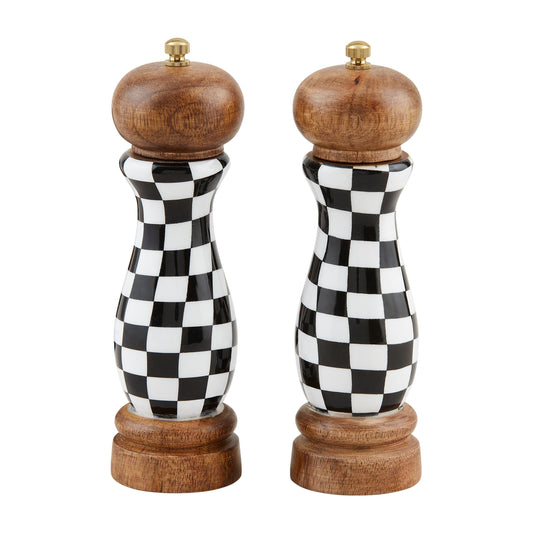 Mud Pie Checked Salt Pepper Grinders; 8" x 2 1/4" dia