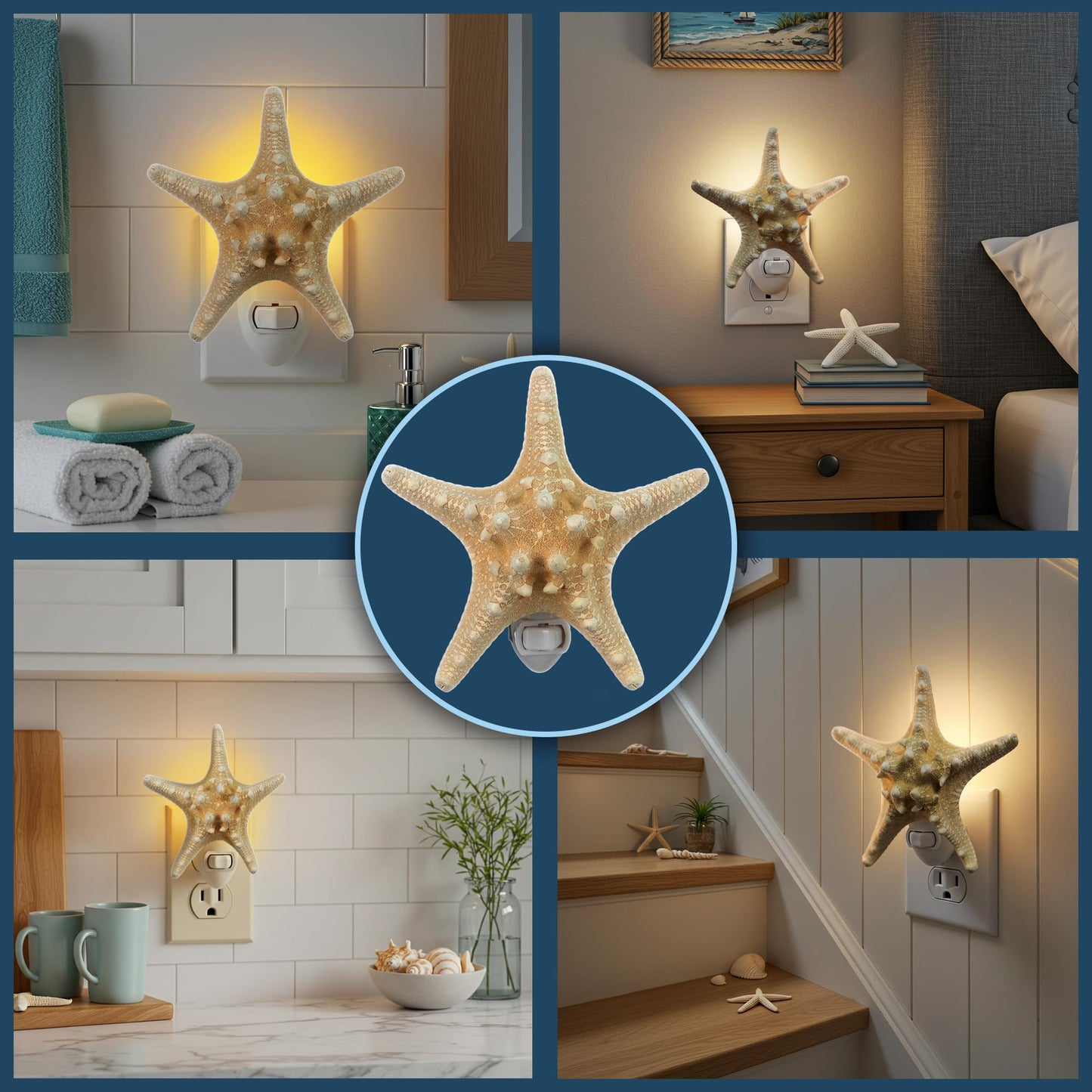 Nautical Crush Trading Real Starfish Night Light – Beach Night Light with Knobby Starfish – Shell Light for Bathroom – Sea Shell Lamp – Seashell Lamp Plug Into Wall