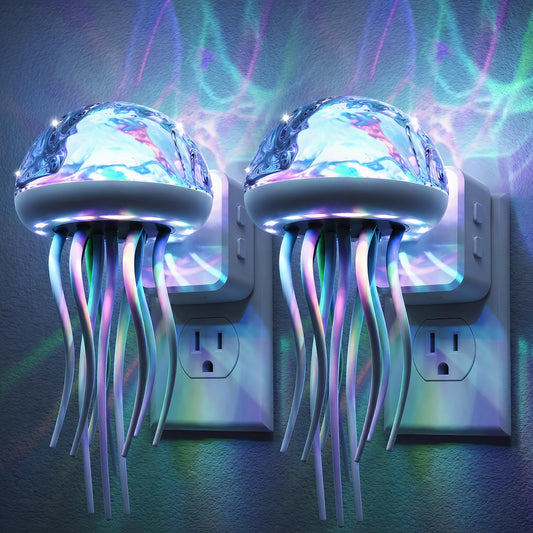 JandCase Night Lights Plug Into Wall, Jellyfish Projector Night Lights, 180° Dynamic Rotating Jellyfish Lamp with Dusk to Dawn Sensor, for Adults Teen Girl Gifts Decor Aesthetic