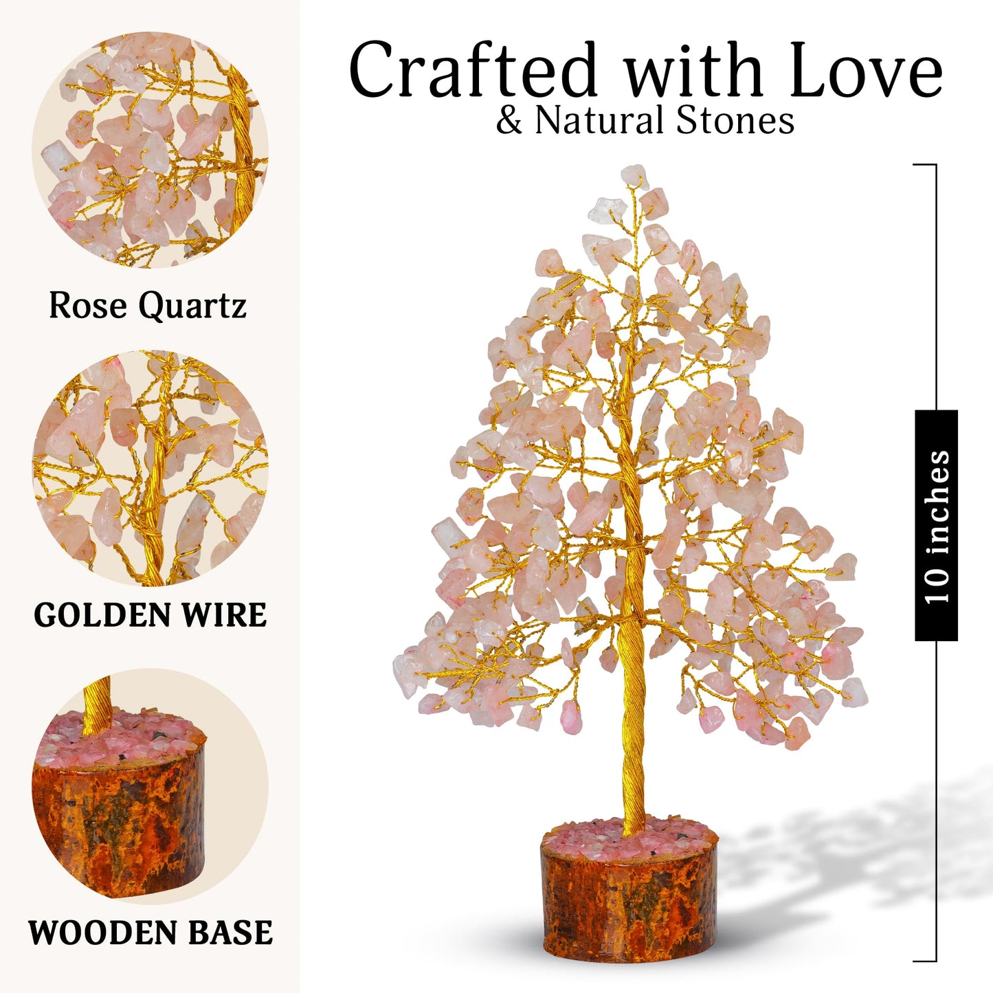 FASHIONZAADI Crystal Tree of Life with Rose Quartz - Pink Gemstone Bonsai for Positive Vibes - Feng Shui Money Tree for Meditation, Healing & Home Decoration