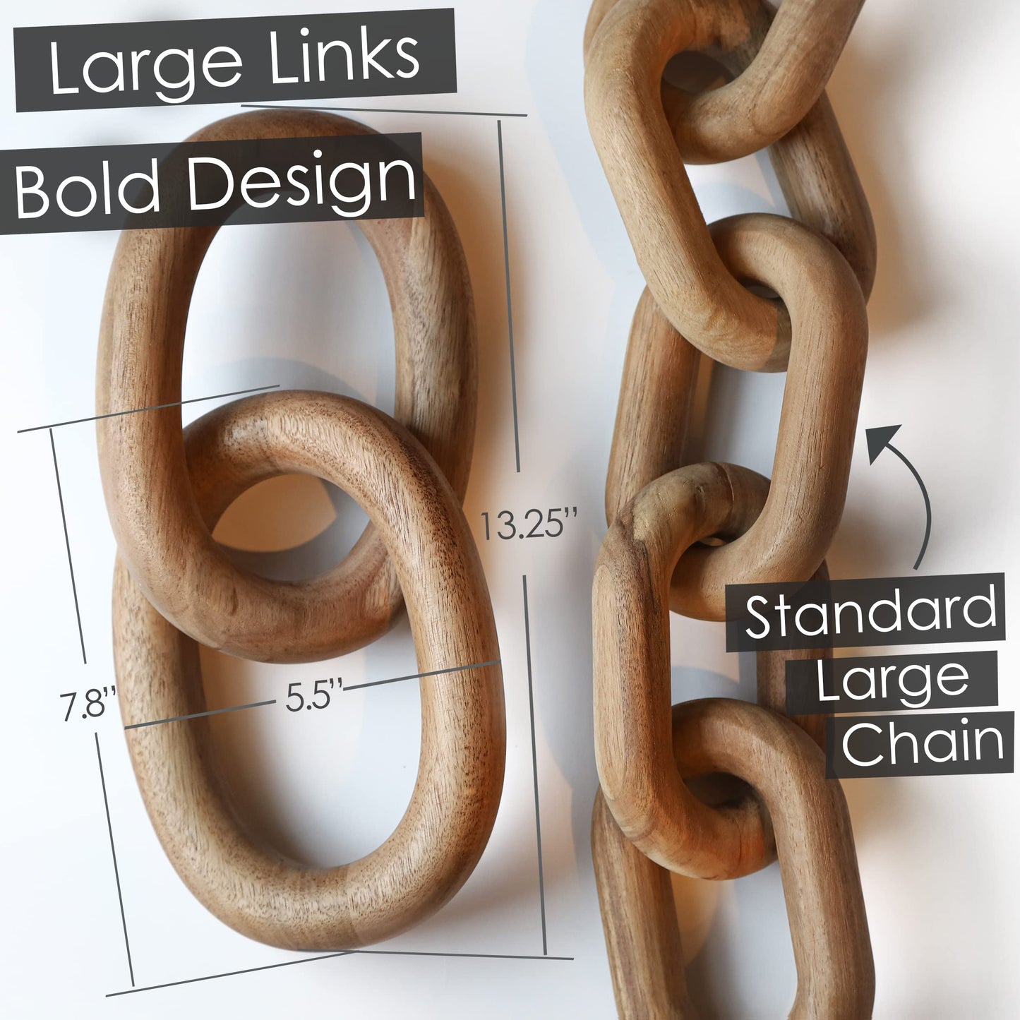 13" Natural Wood Chain Link Decor, Decorative Knot Coffee Table Accent