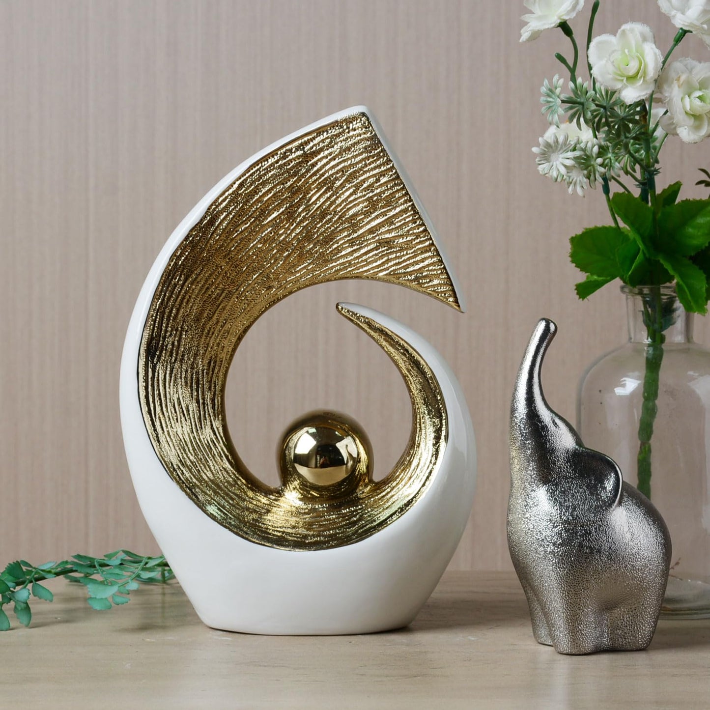 HAUCOZE Abstract Statue Figurine Modern Art Sculpture Home Decor Ceramic Ornament Gift for Living Dining Room Bedroom 10 Inch