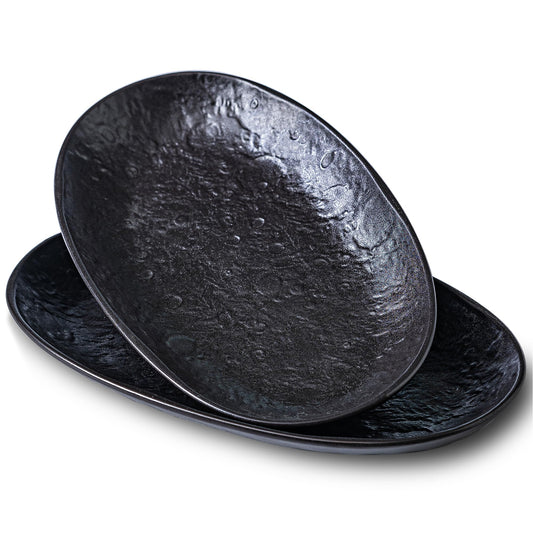 Caigmo Serving Platter Oval Plates Premium Ceramic 12-Inch Set Serving Dishes for Entertaining– Textured Matte Finish | Modern Dinnerware for Elevated Dining (2-Pack Black)