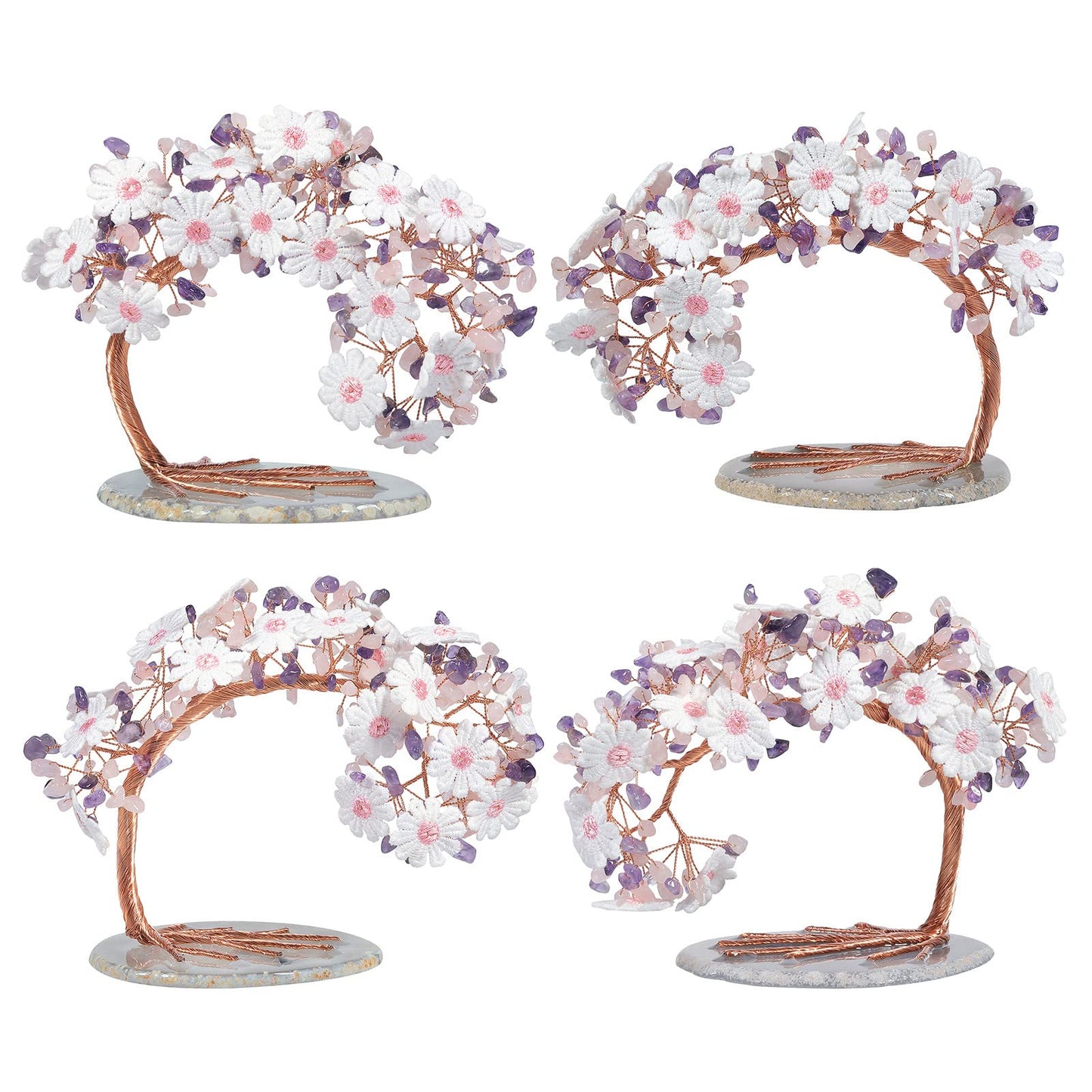 rockcloud Amethyst&Rose Quartz Money Tree Lace Flower with Agate Slice Base