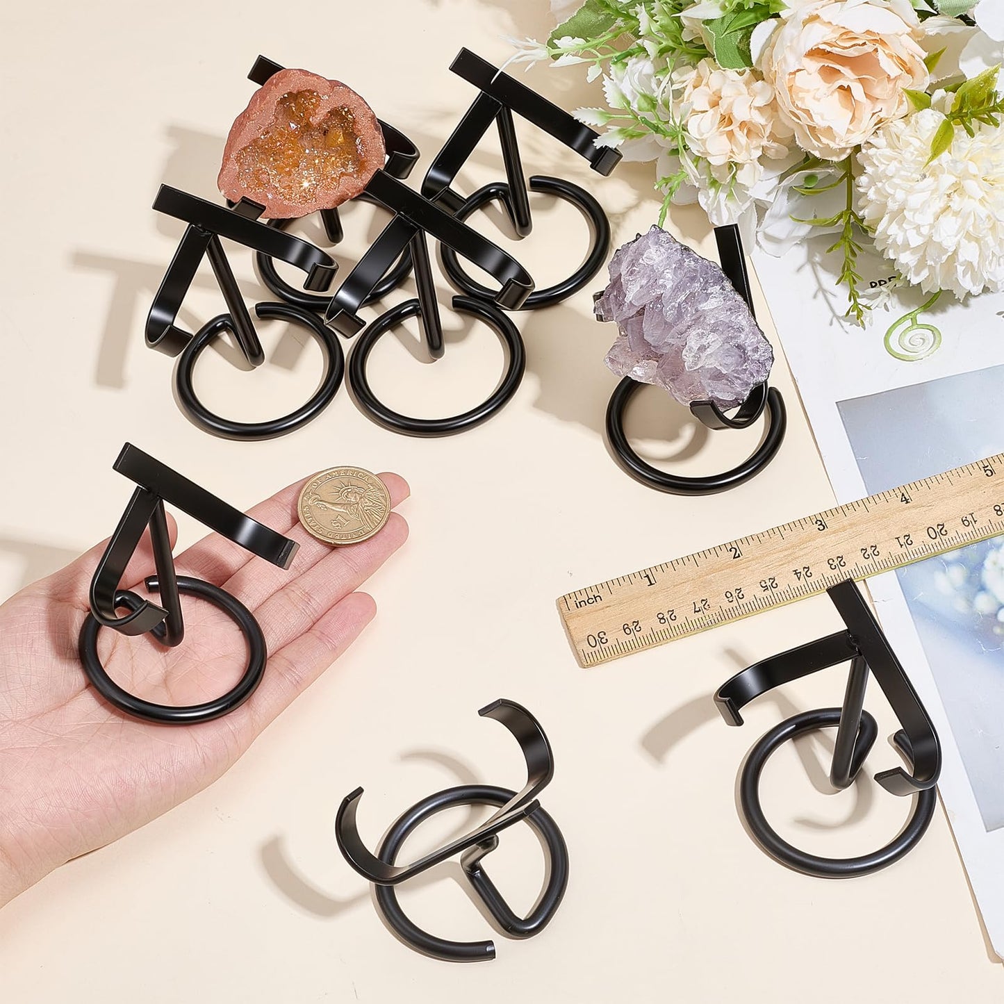 INTERWARM 15Pcs Metal Crystal Heart Stone Stand Holder, Display Easel Black Iron Display Holder for Crystals Stones Rocks Fossil Jewelry Ball Gemstone Collections Display, 1.97x2.36x2.60inch