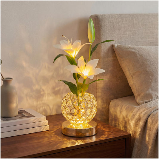 MMHF Stargazer Lily Flowers Table Lamp, Rechargeable Cordless Touch Crystal Lamp with 3 Color Modes, Easter Lily Night Light for Bedroom Kitchen Office Decor, Birthday Mothers Day Gifts for Women Mom