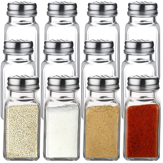 12 Pcs Salt and Pepper Shakers Set Clear Glass, Salt Shaker with Stainless Lid Spice Jars Kitchen Gadgets, Farmhouse Home Decoration Housewarming Gifts