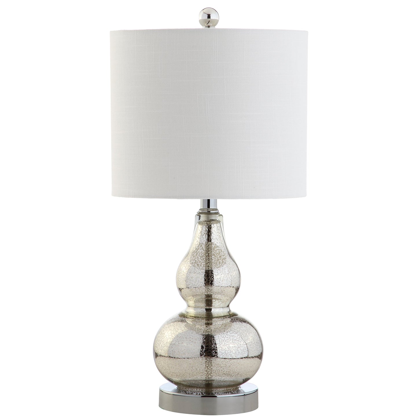 JONATHAN Y 20.5" Mercury Silver Glass Table Lamp, Modern Gourd Bedside Nightstand Lamp for Bedroom, Living Room, White Linen Shade, LED Bulb Included (JYL1028C)