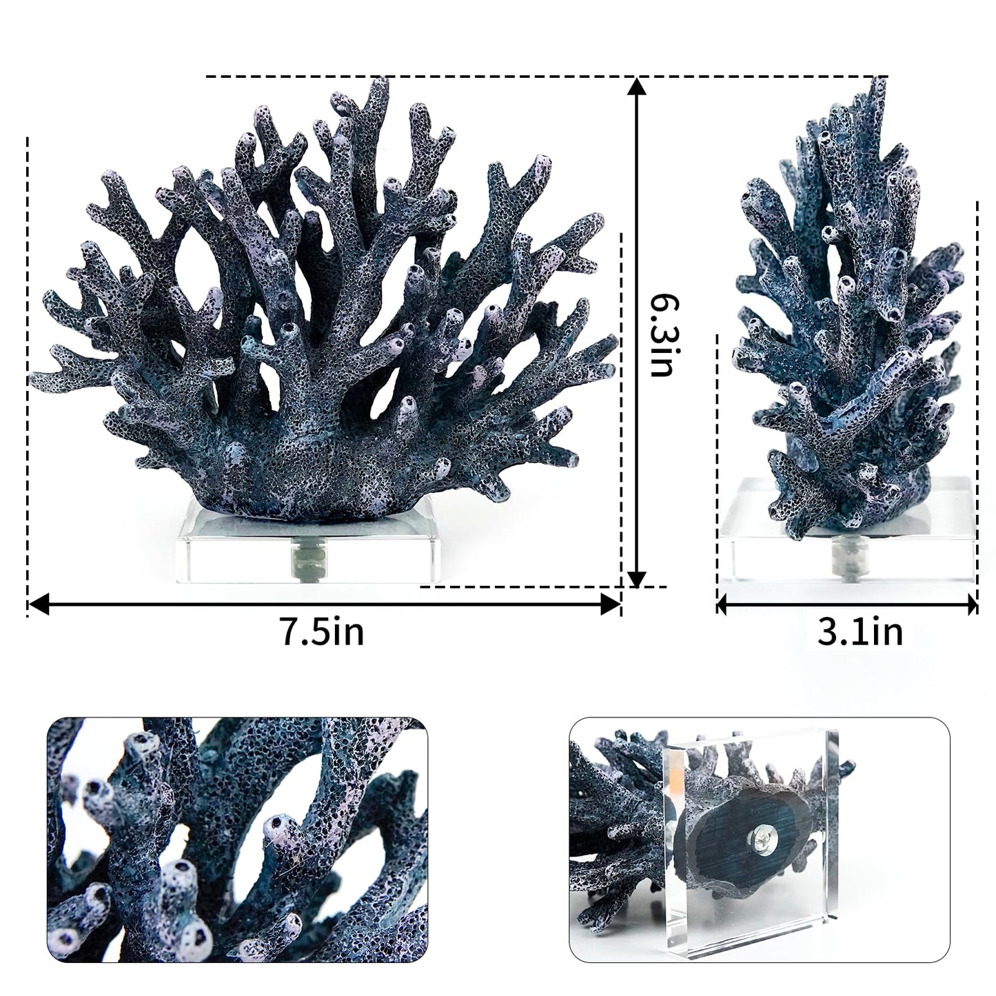 vlinlvo Coral Reef Beach Decor,6.3'' High x 7.5'' Width Artificial Resin Coral Reef Statue for Ocean Coastal Beach Nautical Themed Room Bathroom Decor for Home,RB1001B,Blue