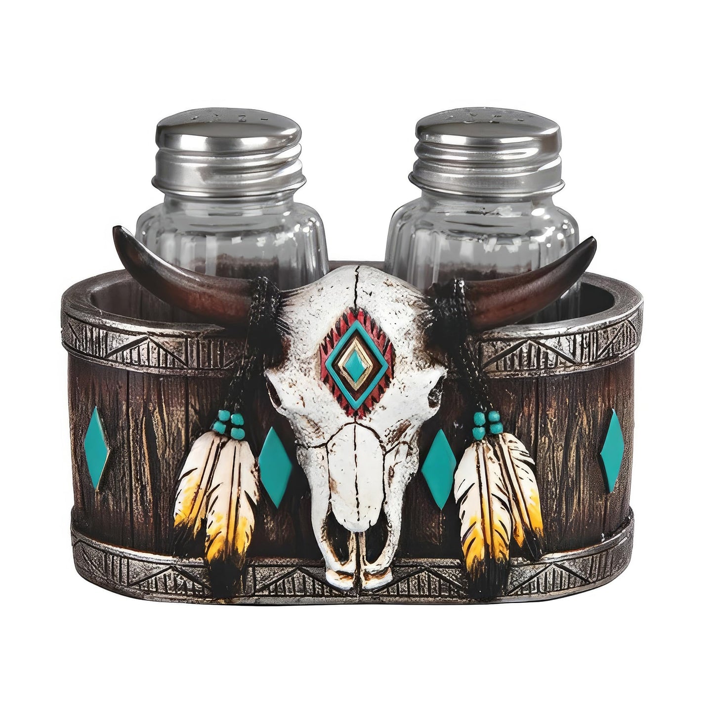 ICE ARMOR 2-PC Set 4.25" W Bufflo Skull Salt & Pepper Shakers Statue Sculpture Ornament Decoration Home/Room Decor Ideas