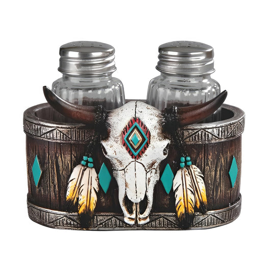 ICE ARMOR 2-PC Set 4.25" W Bufflo Skull Salt & Pepper Shakers Statue Sculpture Ornament Decoration Home/Room Decor Ideas