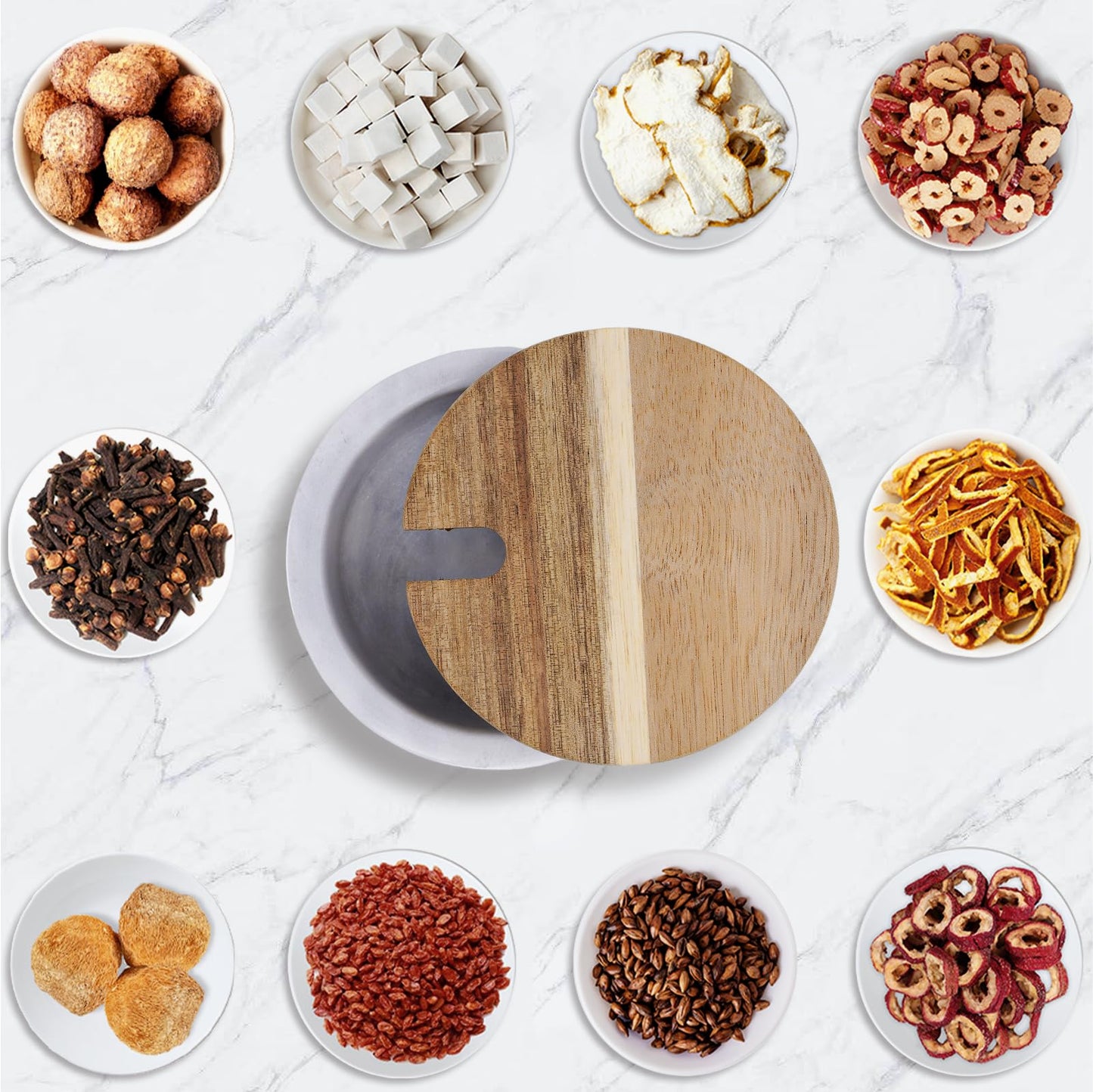 ZENTORIQ A salt cellar with a wooden lid and spoon,Elegant Kitchen Salt Container for Storage Pepper Spice Bath Salt Sea Salt