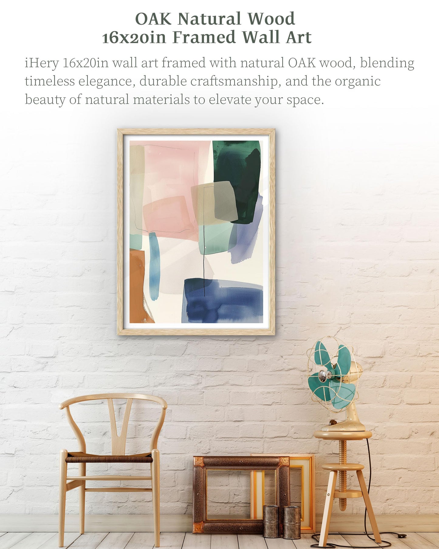 iHery 16x20in Blue Green Geometric Framed Abstract Wall Art