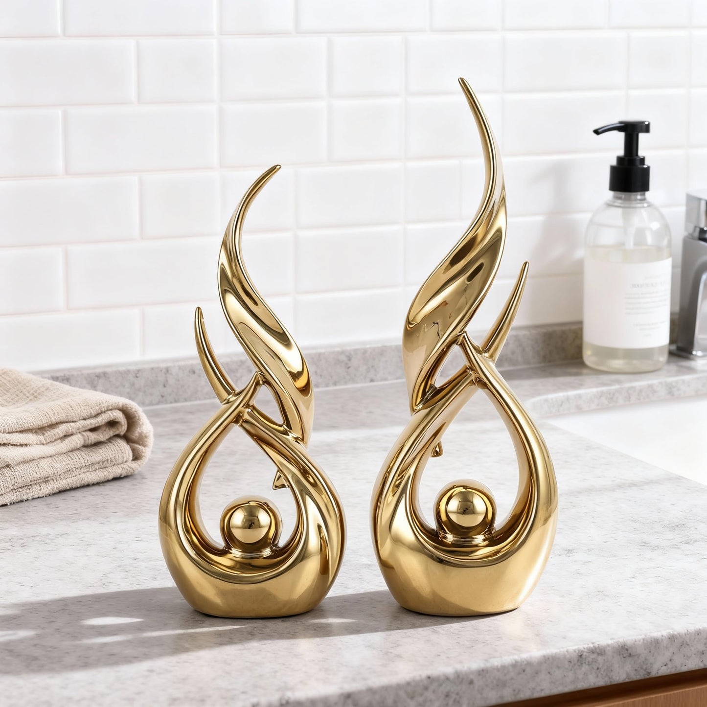 DOVDOV 2-Piece Abstract Gold Home Decor Set, Ceramic Abstract Sculptures, Modern Art Pieces, Suitable for Coffee Table Tops, Office Bookshelves, Dining Table Centers, and entryway Decor.