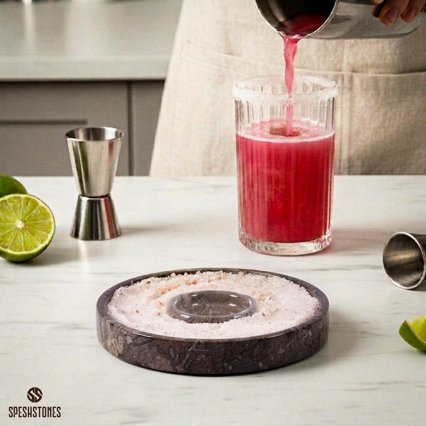 SPESHSTONES Marble Margarita Salt Rimmer Set 6 Inch Handmade Sugar Rimmer for Cocktails Glasses - Bar Rimmer Tray for Salt Rim, Cocktail Rimmers for Drinks, Bartendor Tools & Bar Cart Accessories