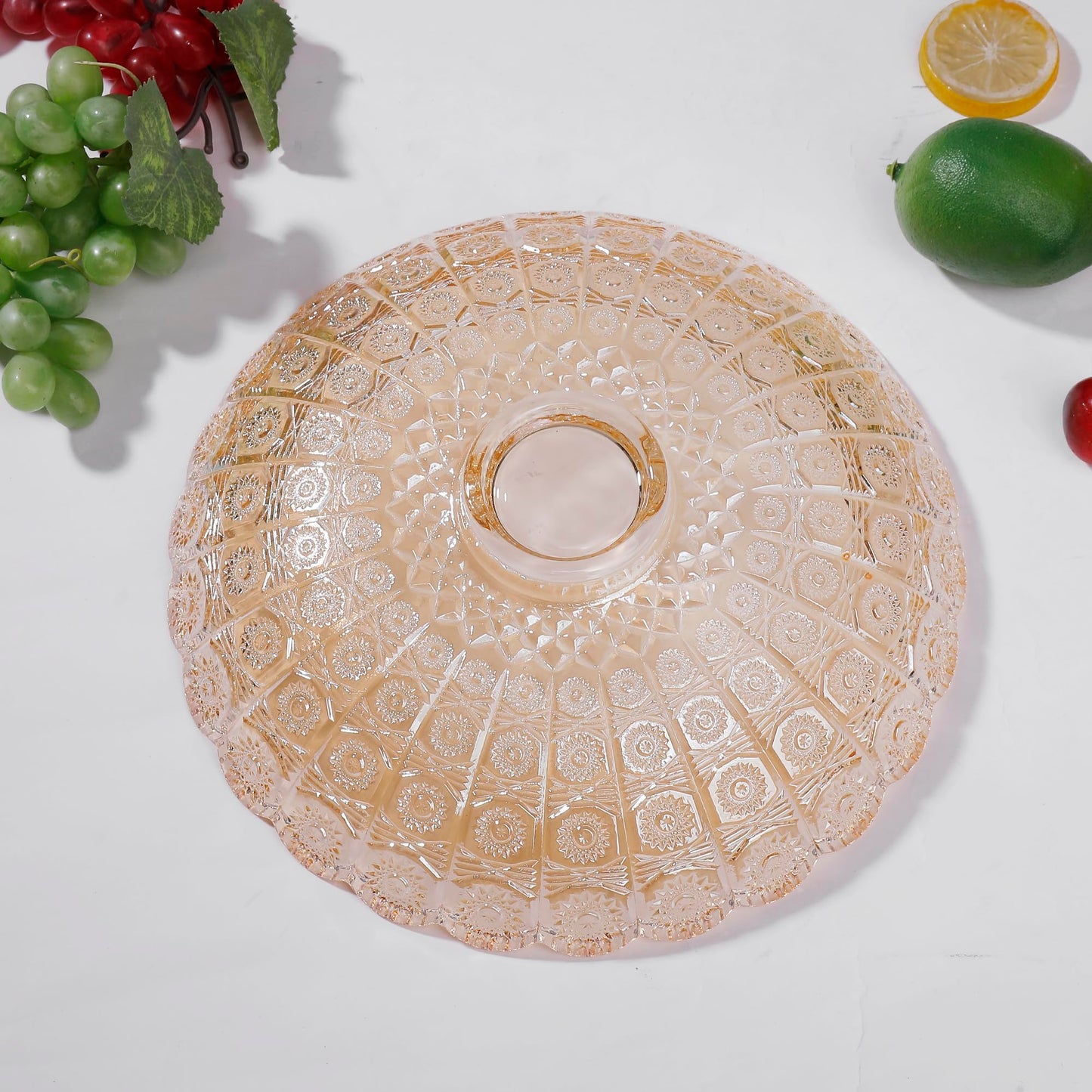 Unique Gold Flower-Shaped Crystal Glass Decorative Footed Bowl -10.6 inch Diameter, Tabletop Fruit Plates Dessert Plate Cake Plate,Candy Tray,Wedding Home Decor.