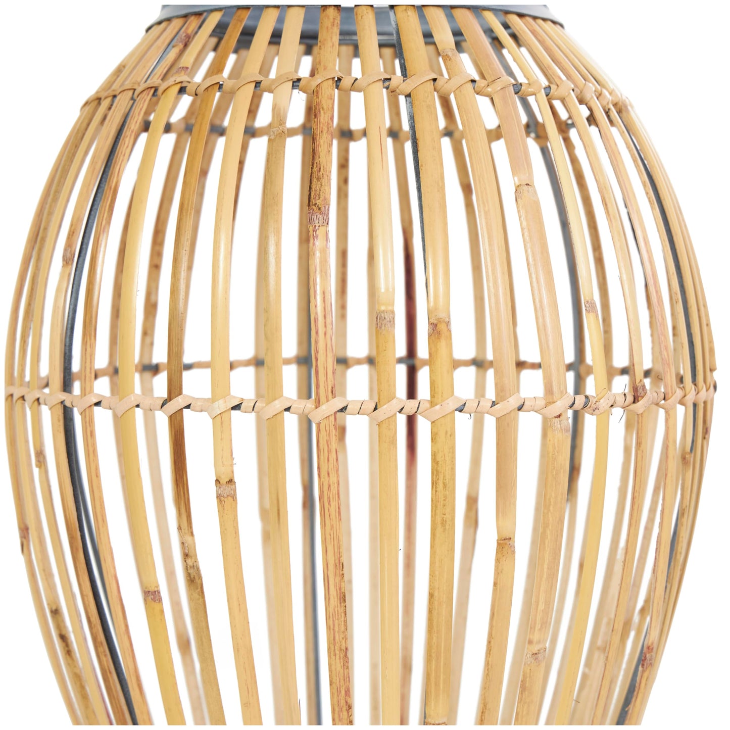 Deco 79 Bamboo Wood Handmade Decorative Vase Open Frame Centerpiece Vase with Blue Metal Accents, Vase for Home Decoration 11" x 11" x 16", Brown