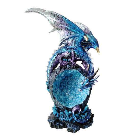 JORAE Dragon Statue On Sparkling Faux Crystal Cave Light Up Color Changing LED Collectible Dragon Figurine Home Décor (Blue), 8.5" H