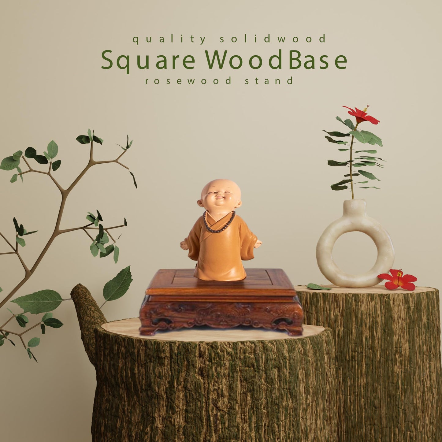 GOLDY&WENDY Oriental Rosewood Display Stand Wood Home Decor Square Wooden Pedestal Base for Vases Teapot Stones Crafts, 6.1x6.1x2.9in