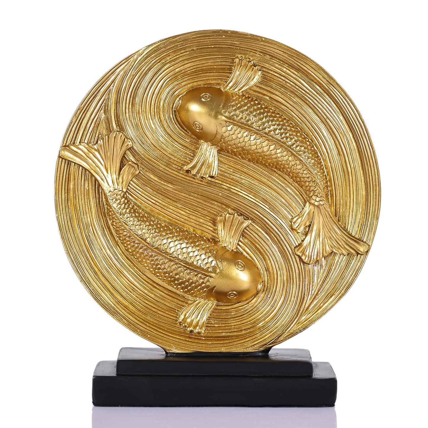 orenm Feng Shui Yin Yang Koi Fish Statue,Modern Shelf Decor Sculpture,for Mens Home Decorations Living Room,Office Good Fortune Sculptures,Bookshelf,Dining Table Centerpieces,TV Stand Decor (Gold)