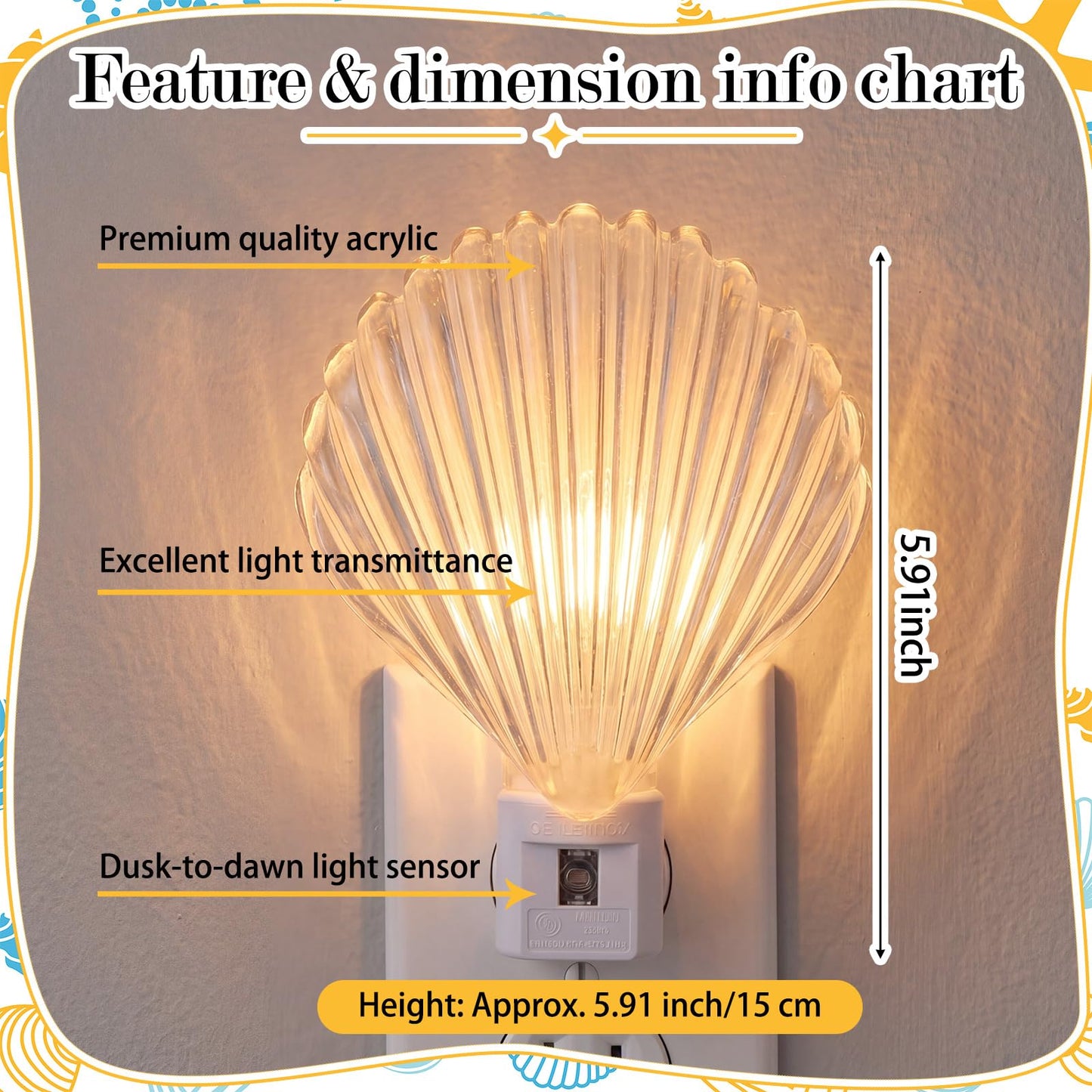 Ropoloogy 1 Pcs Coastal Night Light LED Night Lighting Plug into Wall with Light Sensor Sea Bathroom Decor Ocean Glass Rotating Nightlights White Soft Lighting for Home Hallway Bedroom (Seashell)