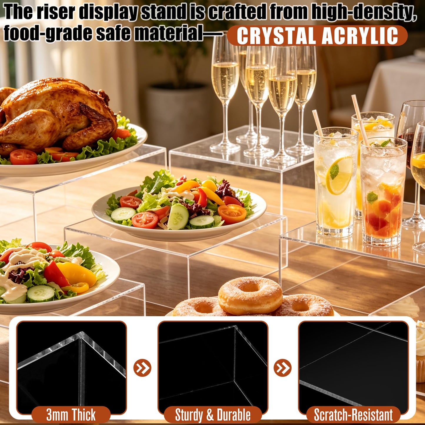 Builimeer 6Pcs Clear Acrylic Risers Display Stands (6"-11") | Food Service Display Risers