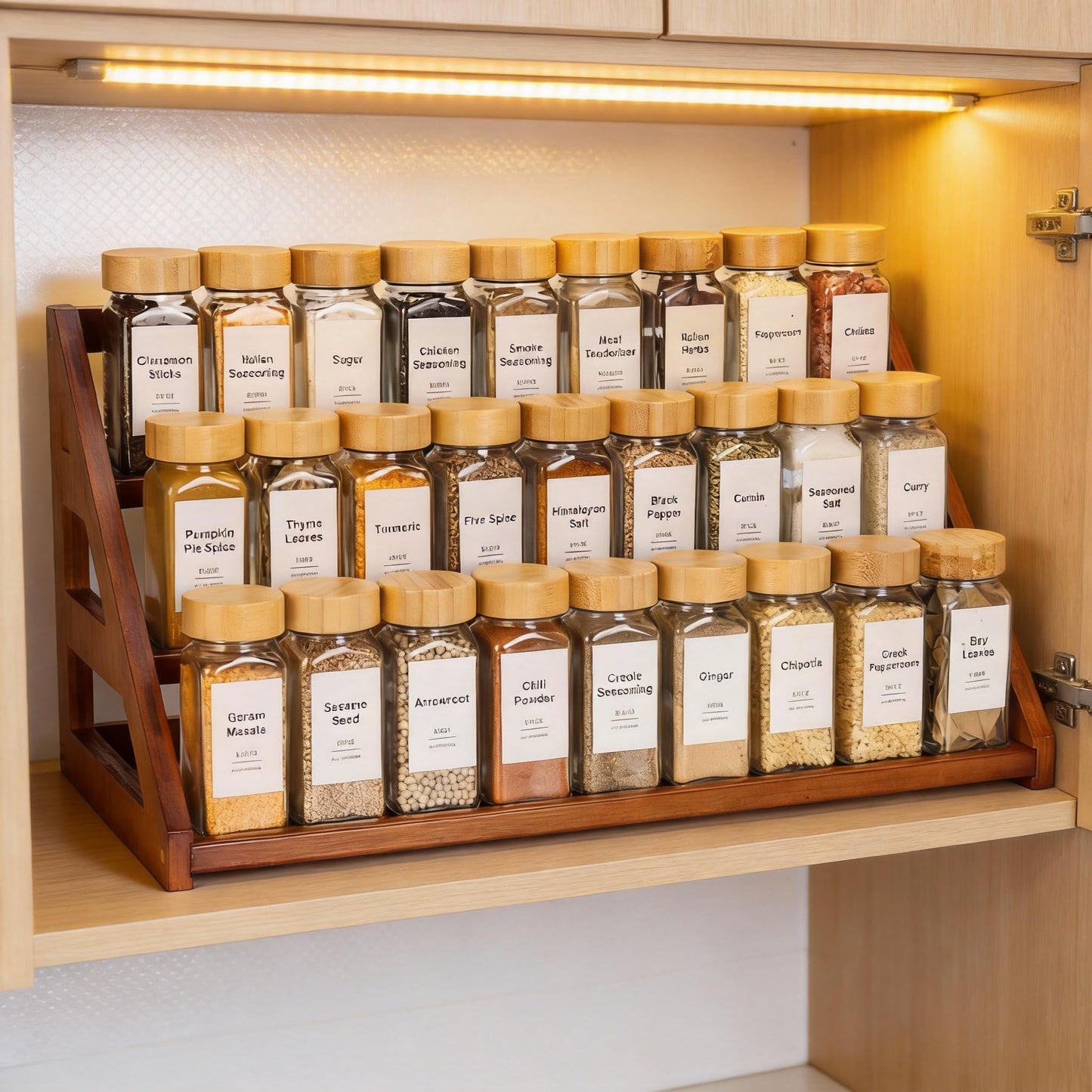 MNADSFKJ Bamboo 3 Tier Spice Rack,Spice Organizer for Cabinet/Countertop