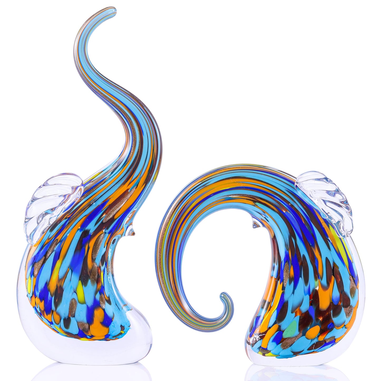 suruim Hand Blown Murano Glass Elephant Statues Set - Luxury Sculptures Home Decor for Living Room & Office Art Glass Ornament Animal Collectible (Green)