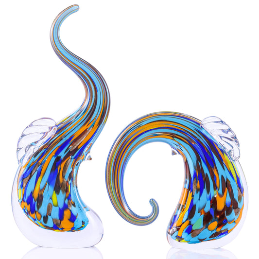 suruim Hand Blown Murano Glass Elephant Statues Set - Luxury Sculptures Home Decor for Living Room & Office Art Glass Ornament Animal Collectible (Green)