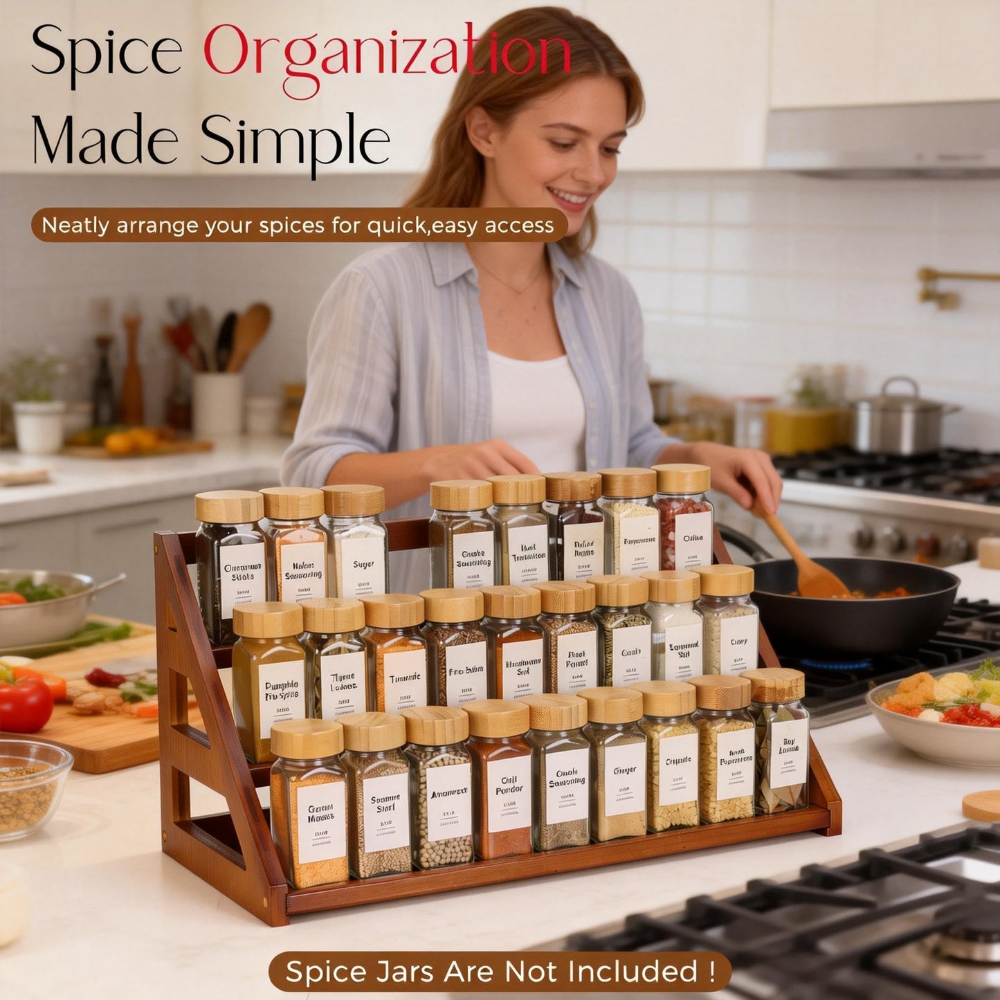 MNADSFKJ Bamboo 3 Tier Spice Rack,Spice Organizer for Cabinet/Countertop