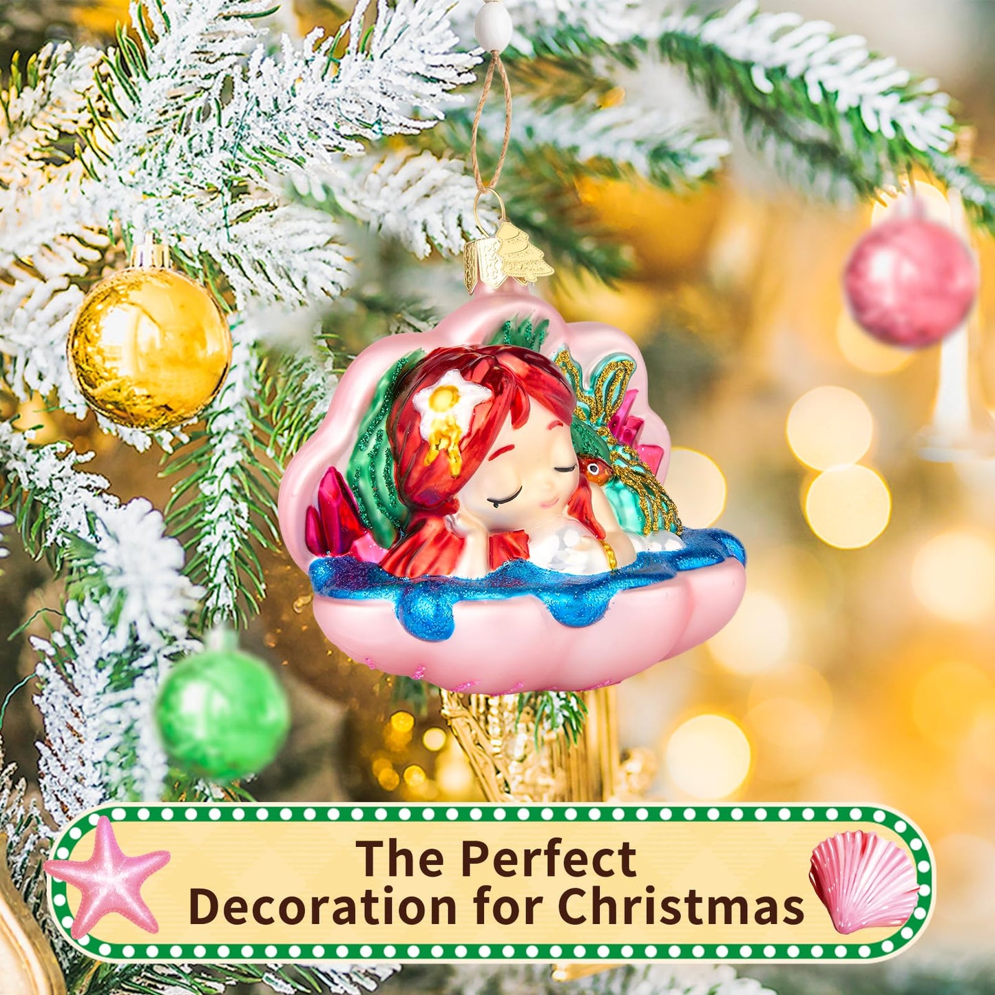 Hzyc Christmas Ornaments,Glass Mermaid Ornament,Christmas Tree Decorations