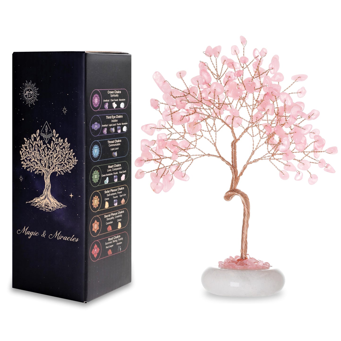 Rose Quartz Crystal Trees of Life for Home Office Desk Decor, Bonsai Tree, Chakra Healing Crystals for Positive Energy Money Good Luck Spiritual Handmade Birthday Gifts for Women Mom