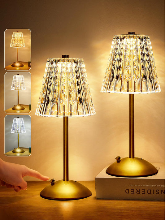 One Fire Nightstand Lamps Set of 2, Dimmable Crystal Table Lamp 3 Colors Gold Lamp,Touch Lamp Bedroom Lamps, Rechargeable Small Lamp, Bedside Lamps Set of 2 for Bedroom Living Room Bathroom Hotel Bar