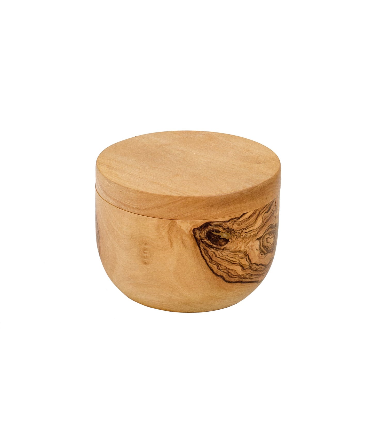 Berard Handcrafted Salt Keeper with Magnetic Lid, 4" Round, Olive Wood