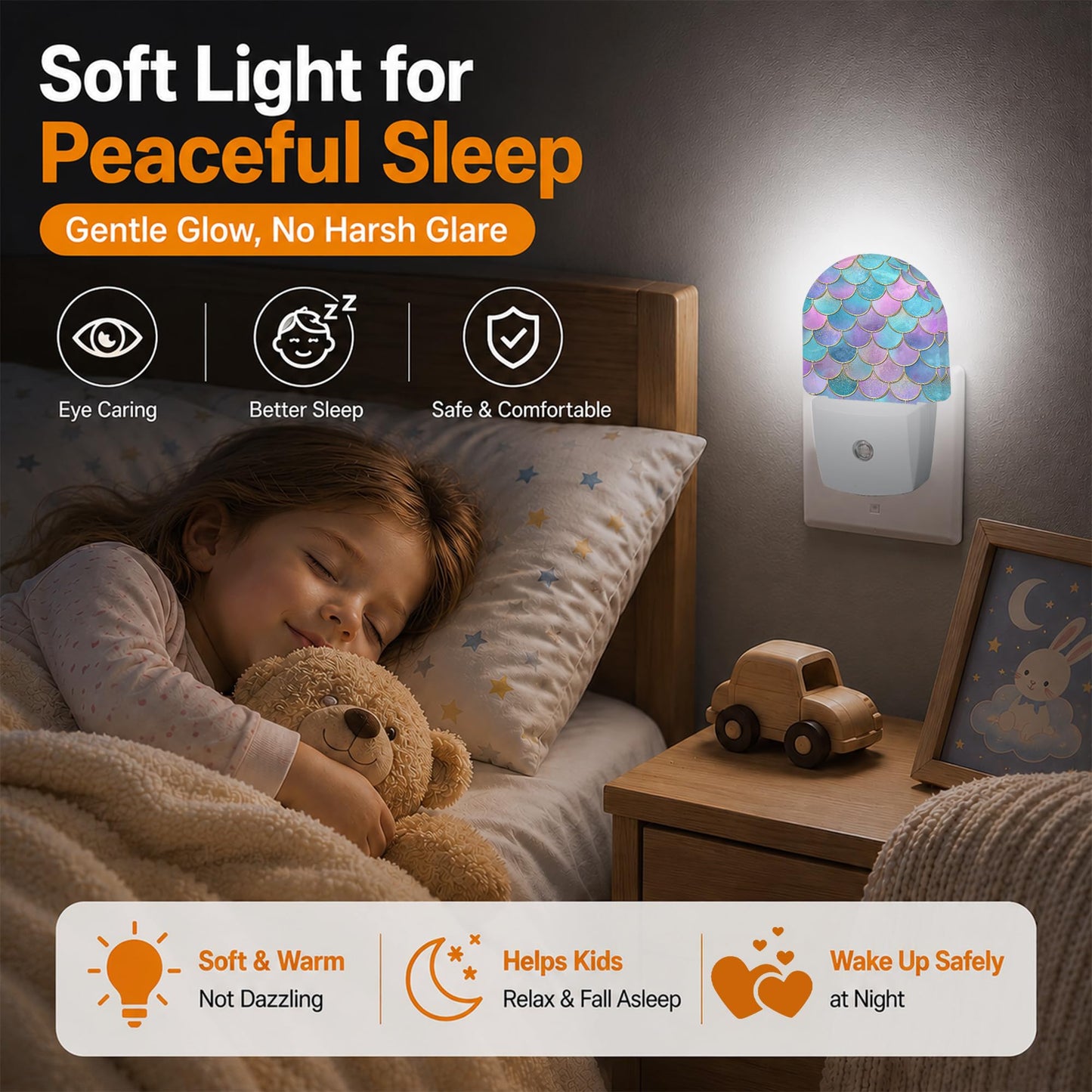 Axxitude Mermaid Fish Night Light,Pink Scales Marble Plug in NightLights with Dusk to Dawn Sensor,Wall Nightlight for Bedroom Bathroom Living Room,Soft Warm Sleep Night Lights